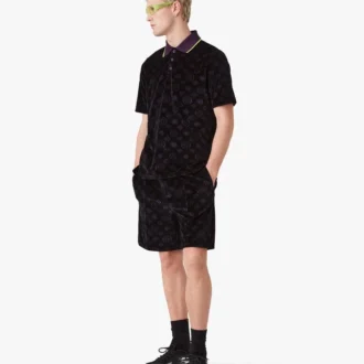 Polo in velluto con monogramma viola