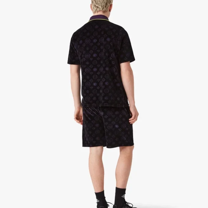 Polo in velluto con monogramma viola