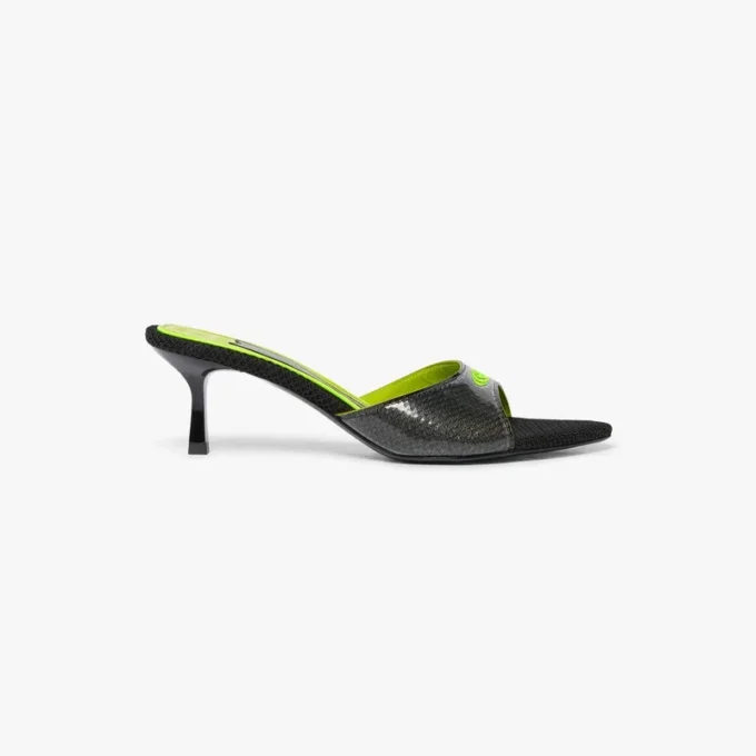 Sandali mules con tacco nero