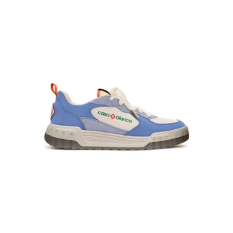 Sneaker da tennis da uomo in pelle scamosciata bianca e blu