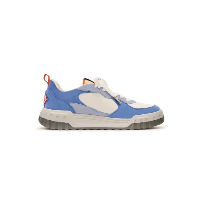 Sneaker da tennis da uomo in pelle scamosciata bianca e blu