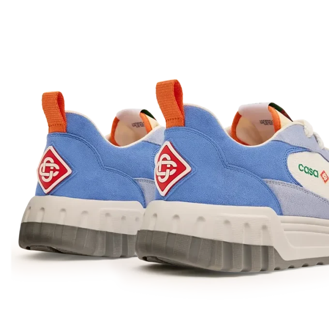 Sneaker da tennis da uomo in pelle scamosciata bianca e blu