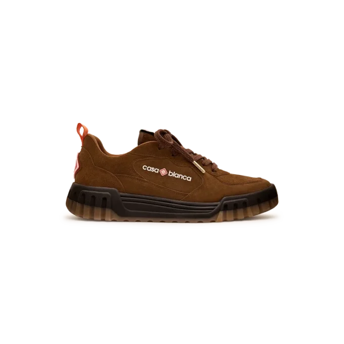 Sneaker da tennis in pelle scamosciata marrone da uomo