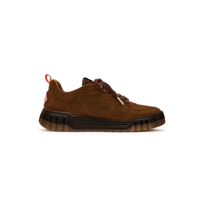 Sneaker da tennis in pelle scamosciata marrone da uomo