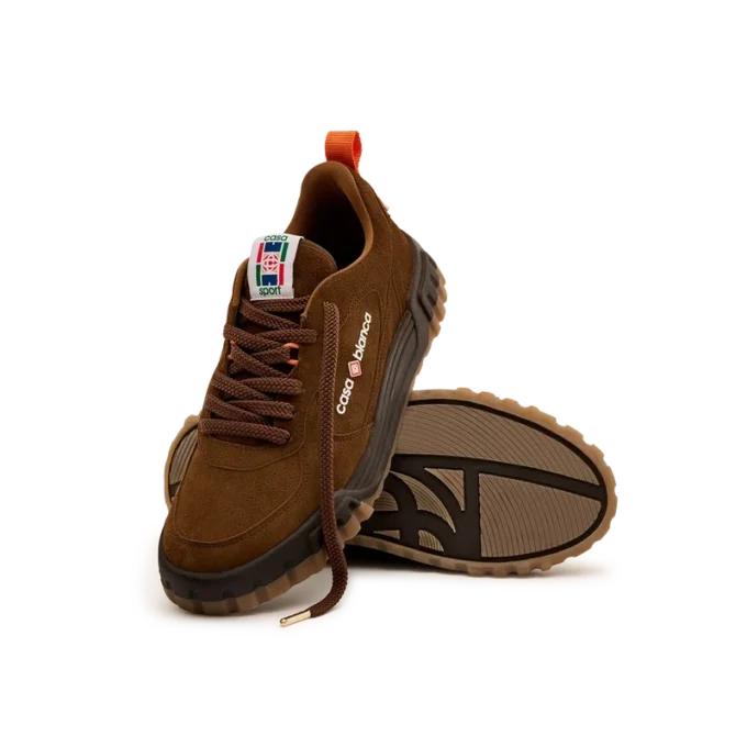 Sneaker da tennis in pelle scamosciata marrone da uomo