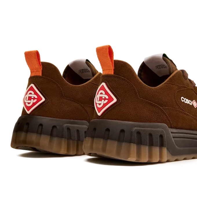 Sneaker da tennis in pelle scamosciata marrone da uomo