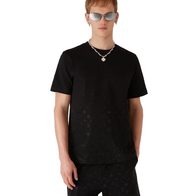 T-shirt a maniche corte con logo Monogram in cristalli