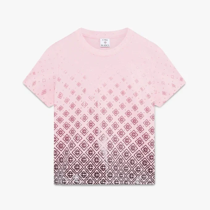 T-shirt a maniche corte con monogramma sfumato color melanzana