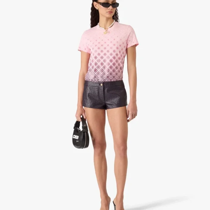 T-shirt a maniche corte con monogramma sfumato color melanzana
