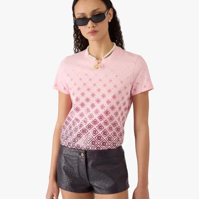 T-shirt a maniche corte con monogramma sfumato color melanzana