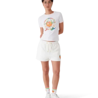 T-shirt a maniche corte con pantaloncini e mascotte arancione