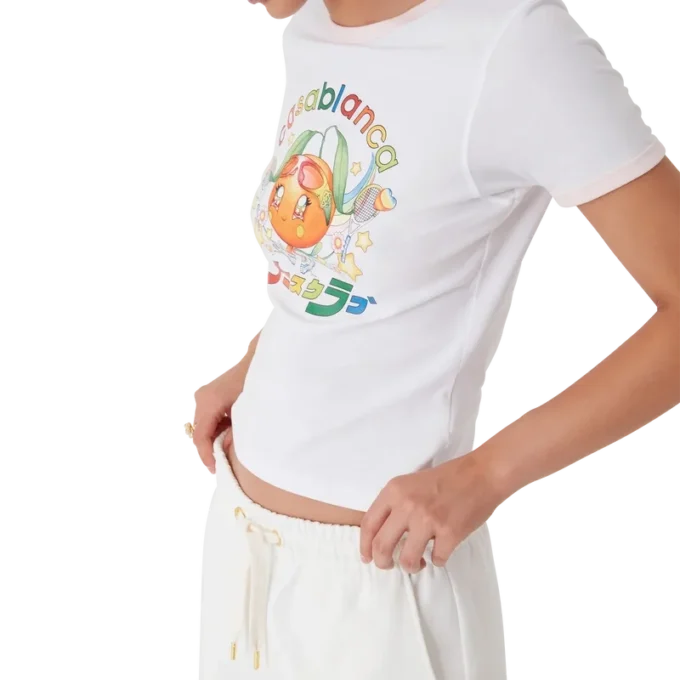 T-shirt a maniche corte con pantaloncini e mascotte arancione