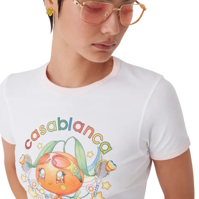 T-shirt a maniche corte con pantaloncini e mascotte arancione