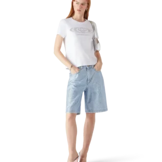 T-shirt aderente a maniche corte con logo Crystal Warped in pantaloncini