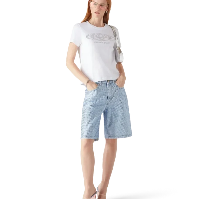T-shirt aderente a maniche corte con logo Crystal Warped in pantaloncini