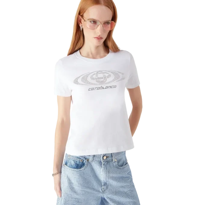 T-shirt aderente a maniche corte con logo Crystal Warped in pantaloncini