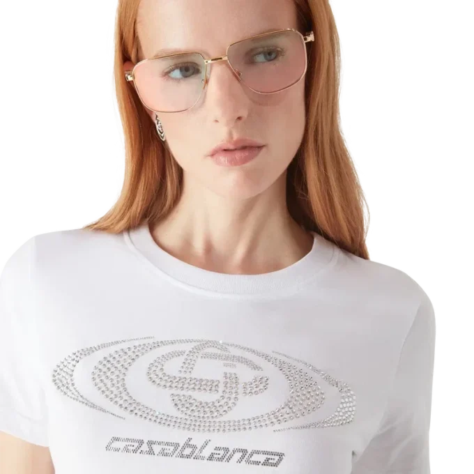 T-shirt aderente a maniche corte con logo Crystal Warped in pantaloncini