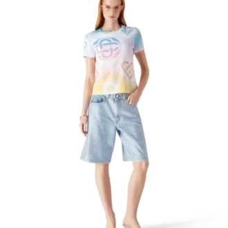 T-shirt aderente a maniche corte con logo Halftone in pantaloncini