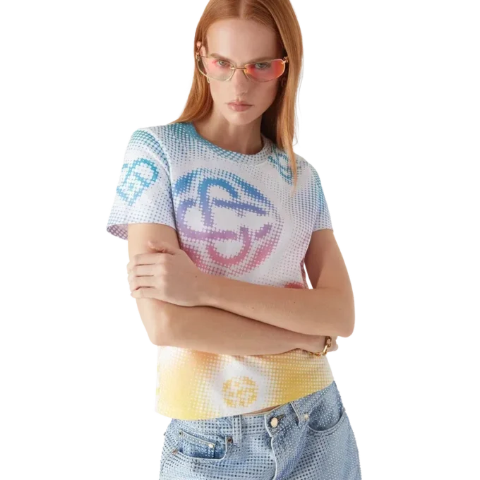 T-shirt aderente a maniche corte con logo Halftone in pantaloncini