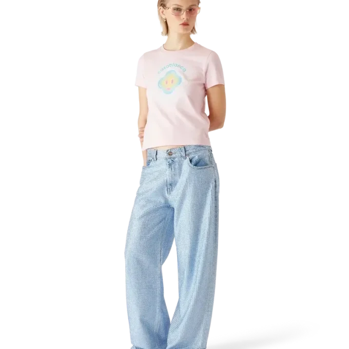 T-shirt aderente a pantaloncini con smiley aerografato