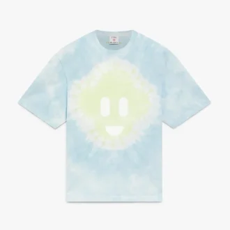 T-shirt blu oversize a maniche corte con stampa Tie Dye e Cc Smile
