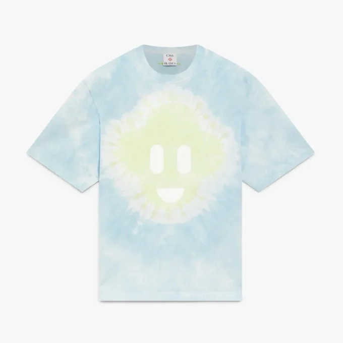 T-shirt blu oversize a maniche corte con stampa Tie Dye e Cc Smile