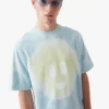 T-shirt blu oversize a maniche corte con stampa Tie Dye e Cc Smile