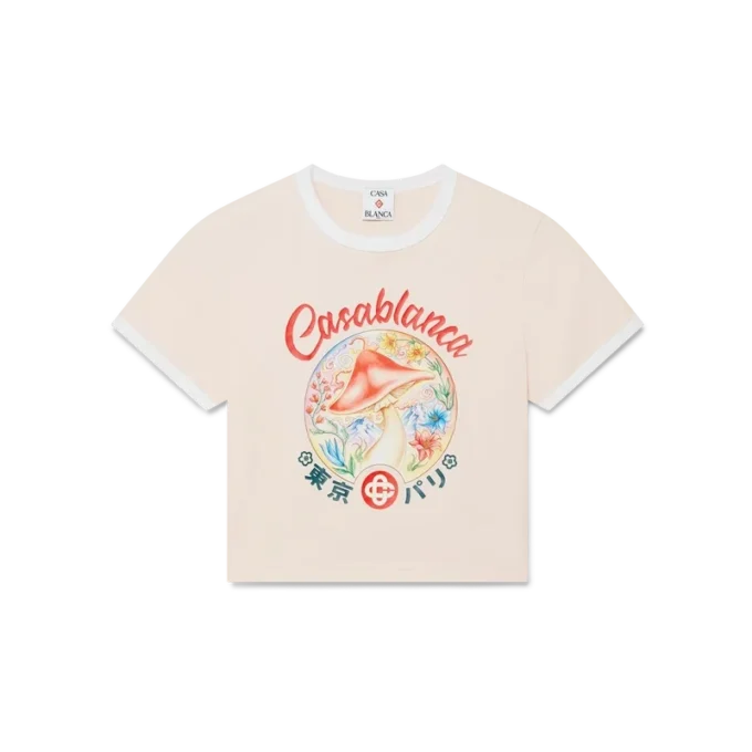 T-shirt corta con emblema a forma di fungo