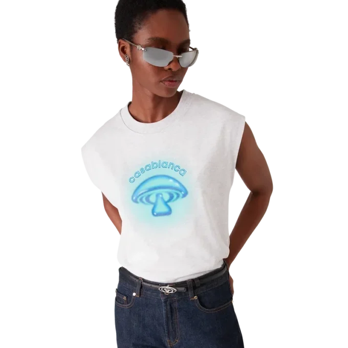 T-shirt senza maniche con fungo aerografato