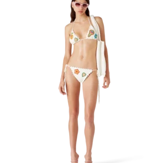 Top bikini all’uncinetto con motivi