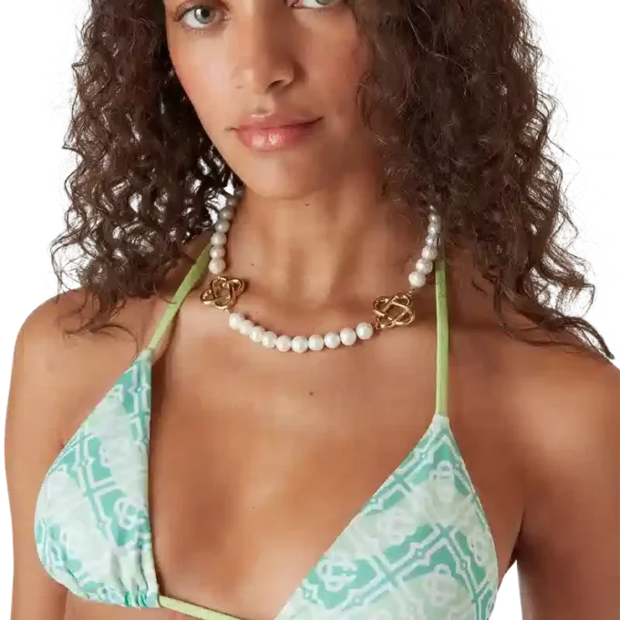 Top bikini con monogramma ondulato