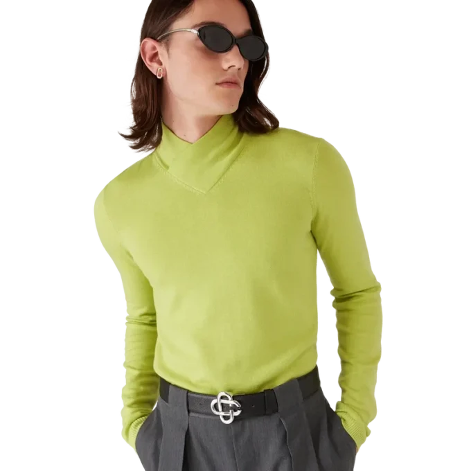 Top con collo a cappuccio in lana merino