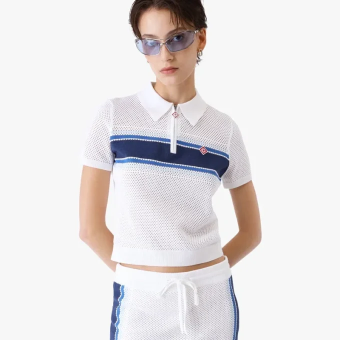 Top in maglia a righe bianche e blu