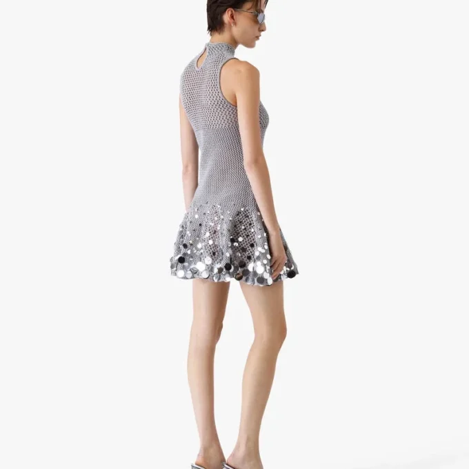 Vestito con specchio all’uncinetto argento
