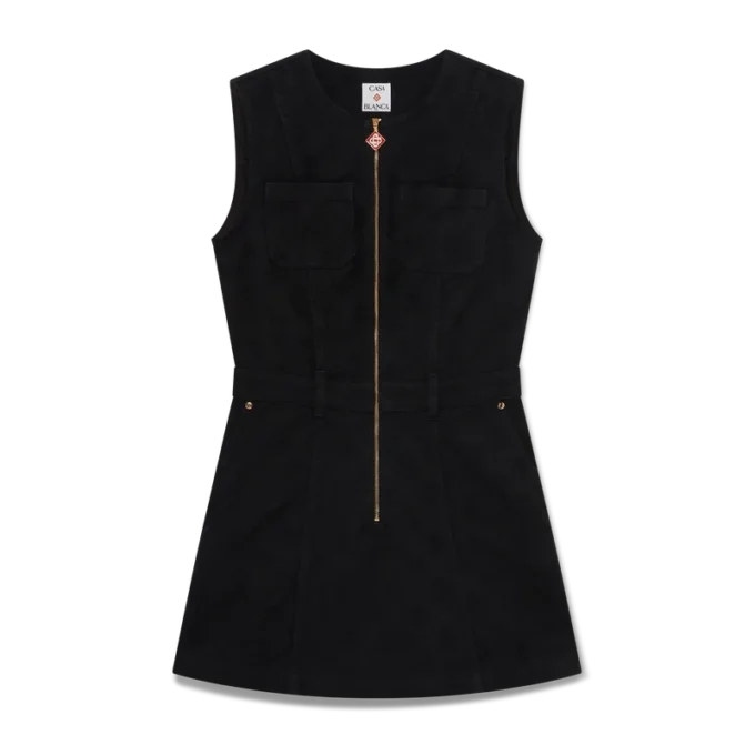 Vestito in denim con zip e monogramma