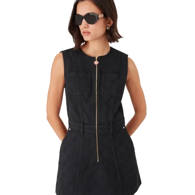 Vestito in denim con zip e monogramma