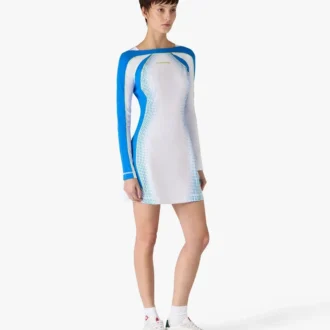 Vestito lungo da tennis elasticizzato bianco in mezzitoni