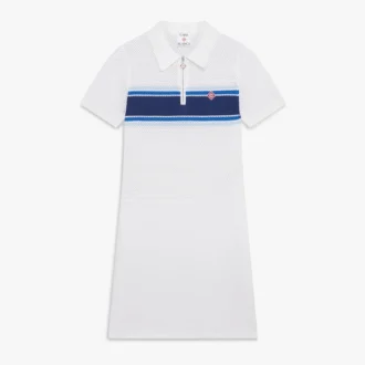 Vestito midi in rete a righe bianche e blu