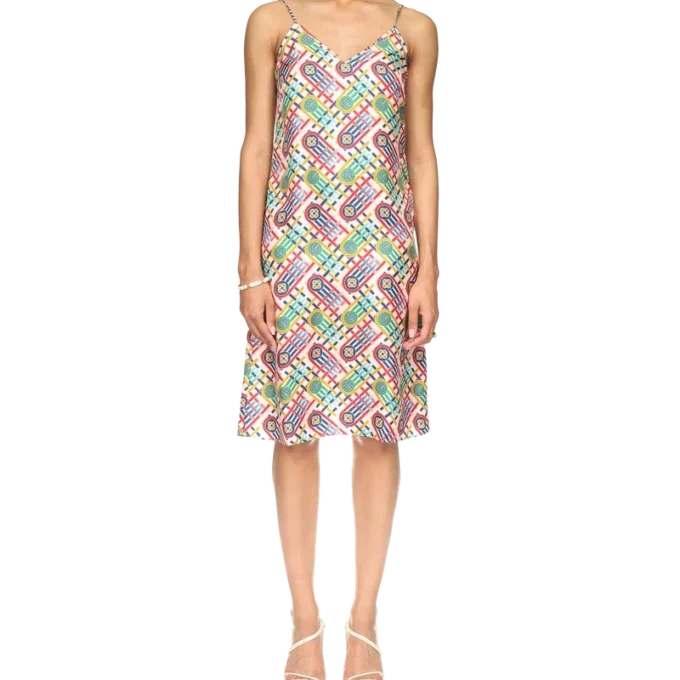 Vestito sottoveste in seta con stampa Monogram Tennis