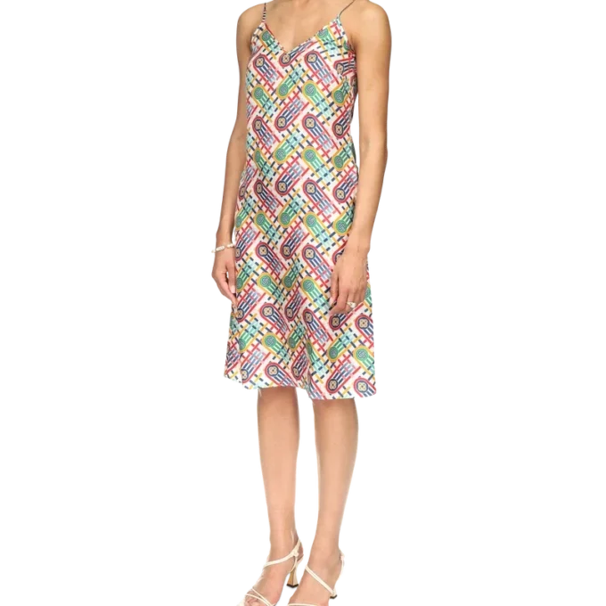 Vestito sottoveste in seta con stampa Monogram Tennis