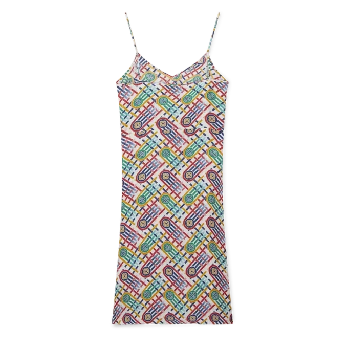 Vestito sottoveste in seta con stampa Monogram Tennis